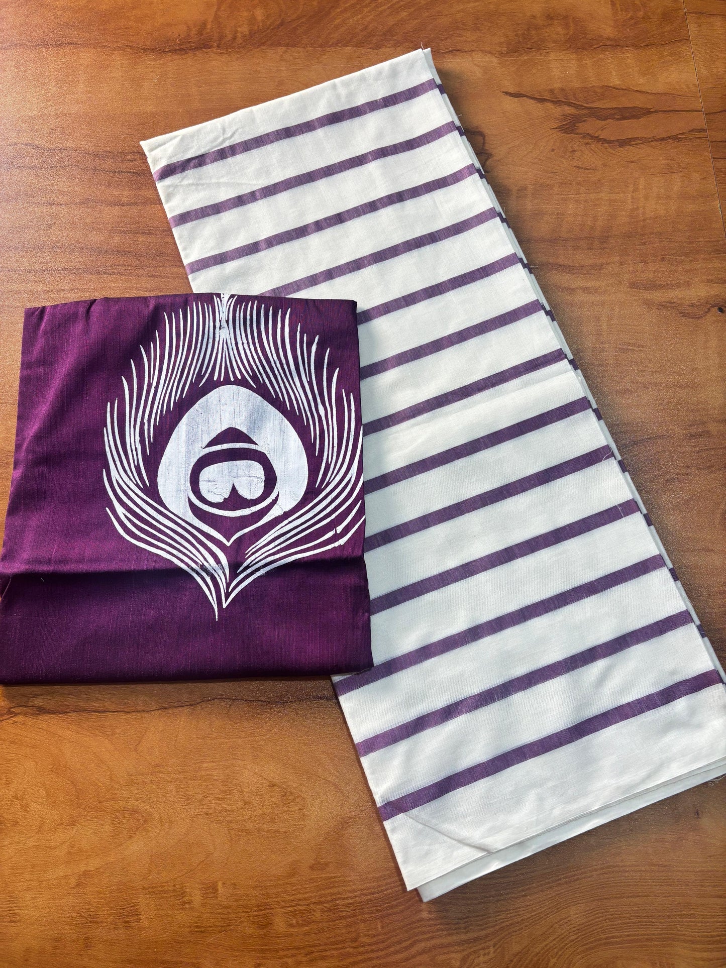 KB30-Myilpeeli lines cotton Pattu Pavada unstitched