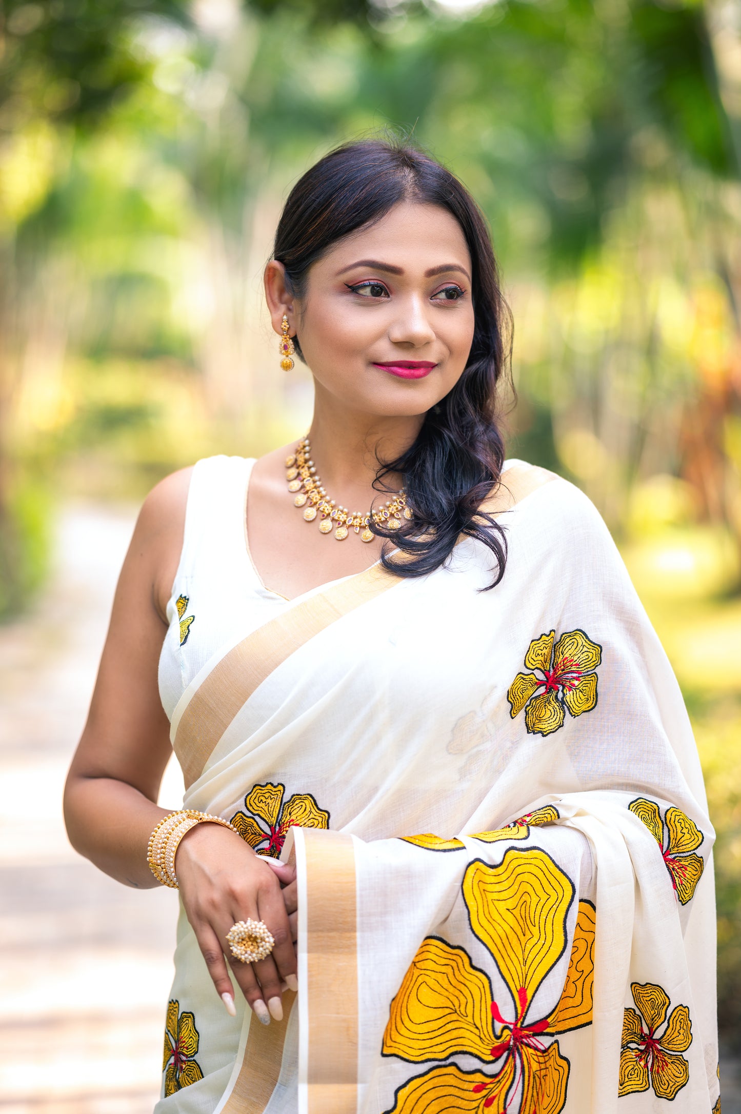 SS03- Yellow flower cotton saree