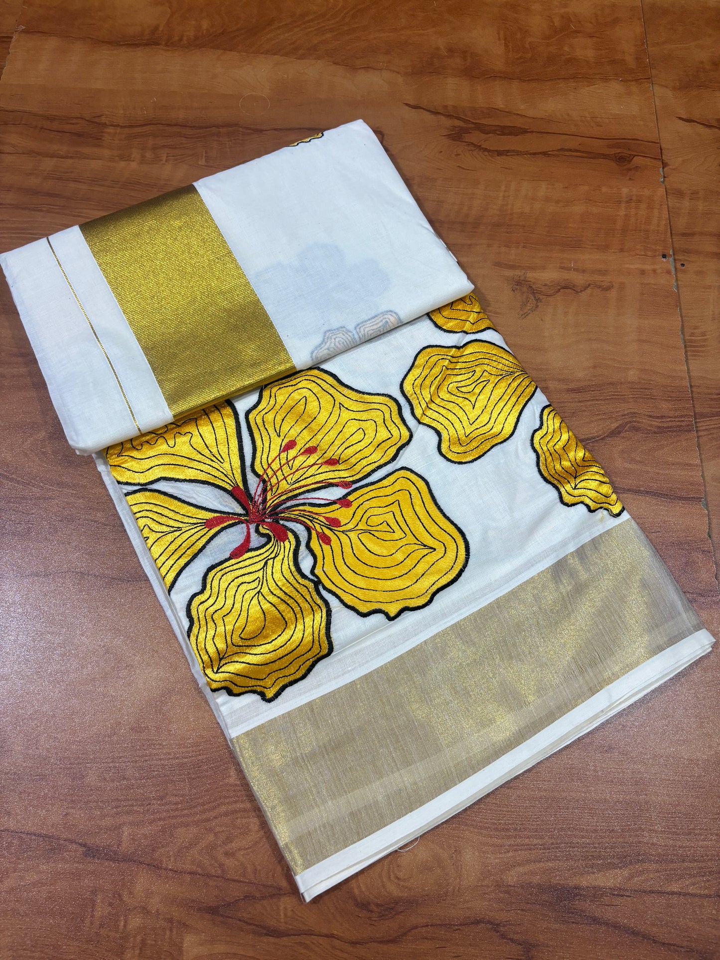 SS03- Yellow flower cotton saree