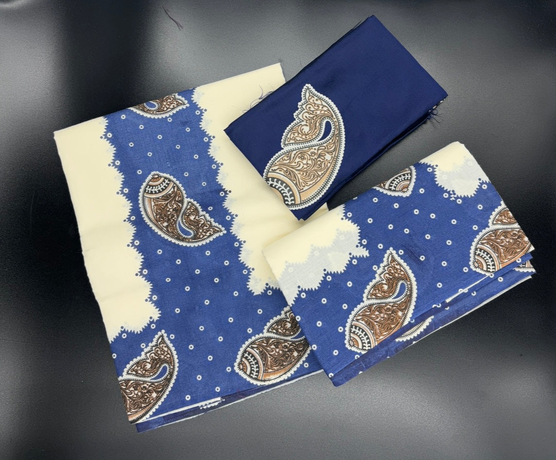 Multi colour print cotton with blouse set mundu