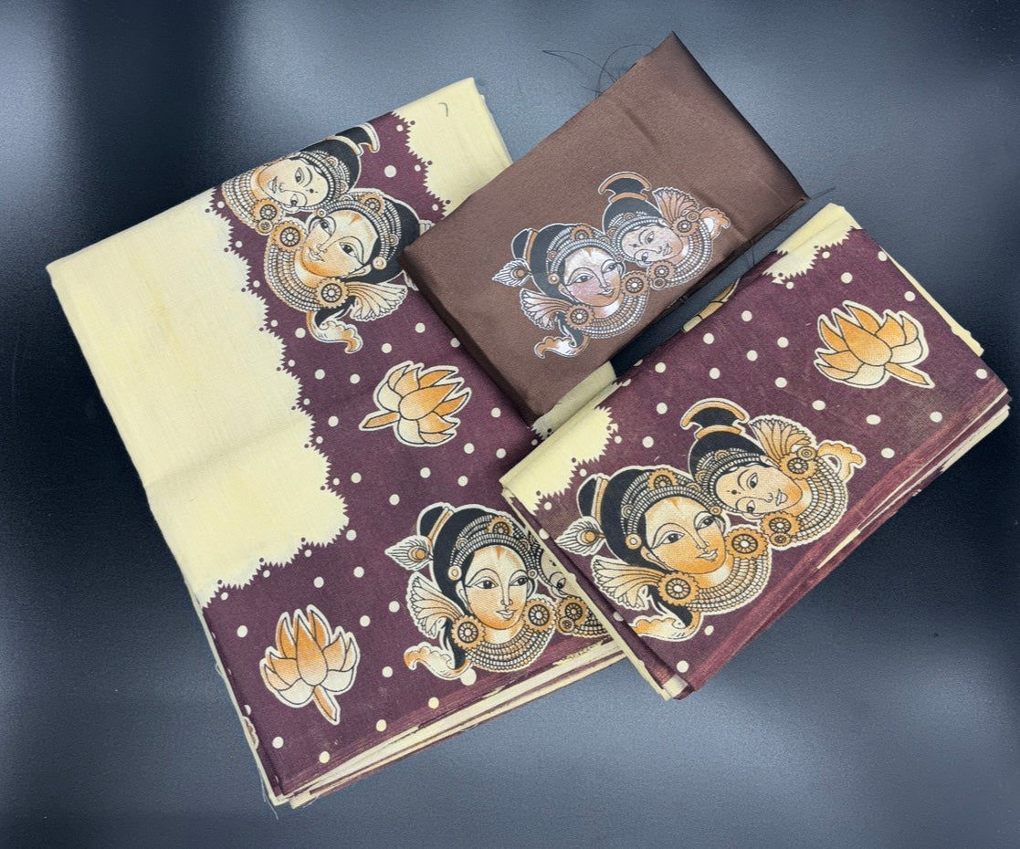 Multi colour tissue with blouse set mundu