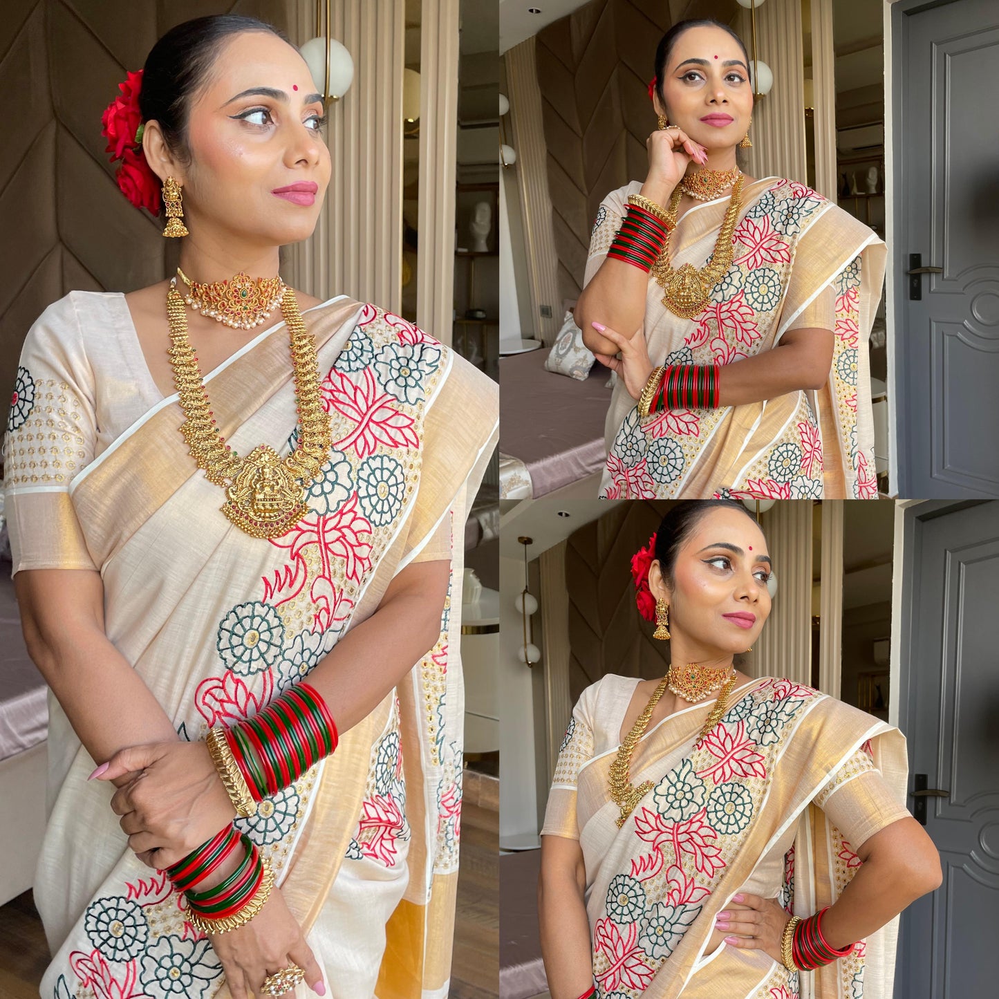 SS86 - drill embroiderd design kerala saree