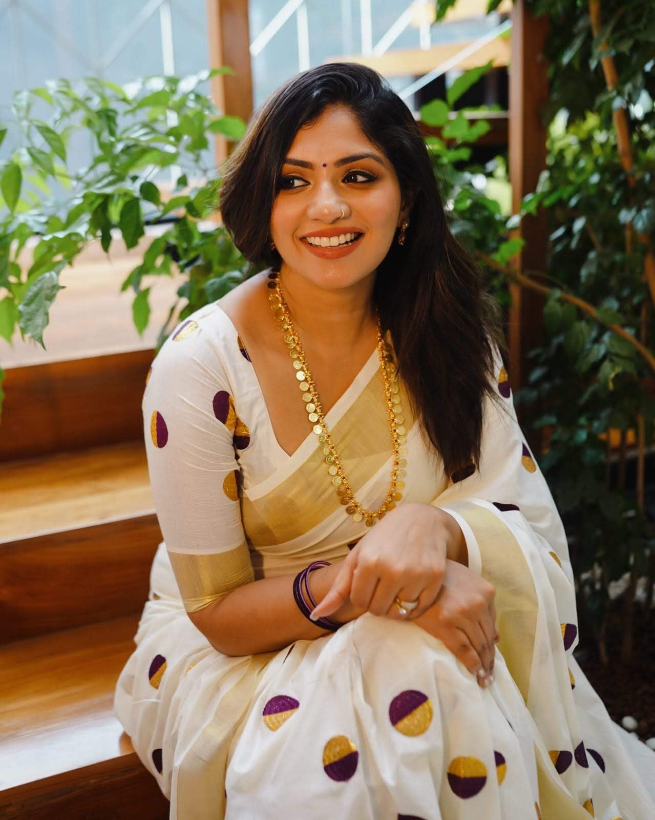 SS32- Half and half polka cotton saree grape and golden colour