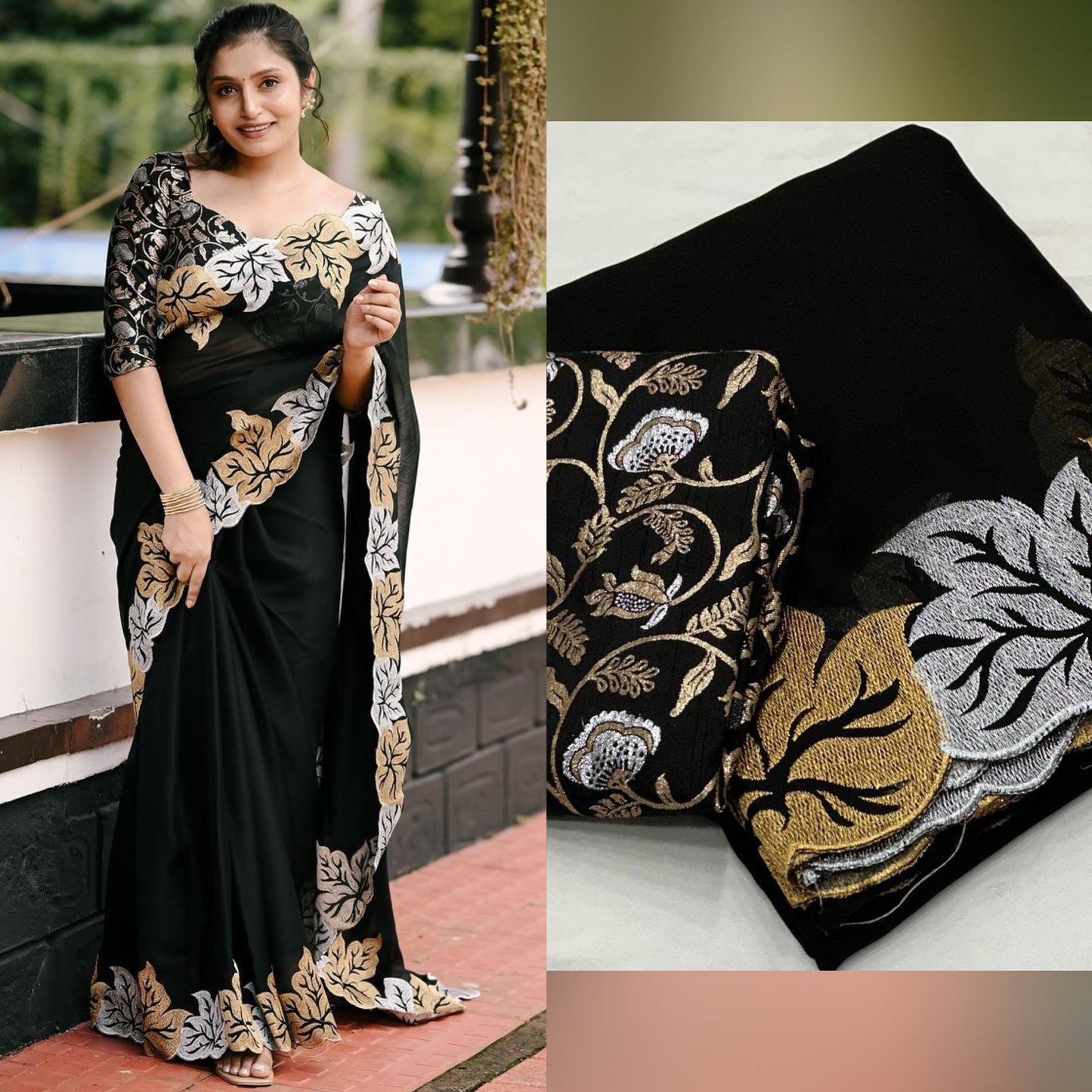 CS18-Black leaf saree