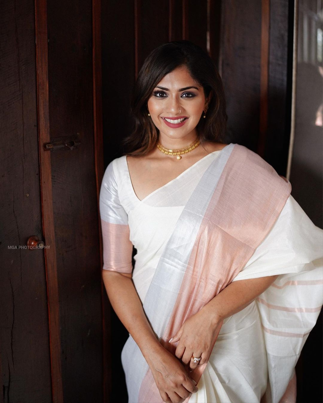 SS61- Rose gold silver cotton saree