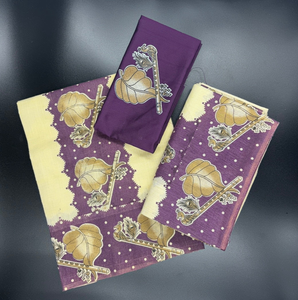 Multi colour tissue with blouse set mundu