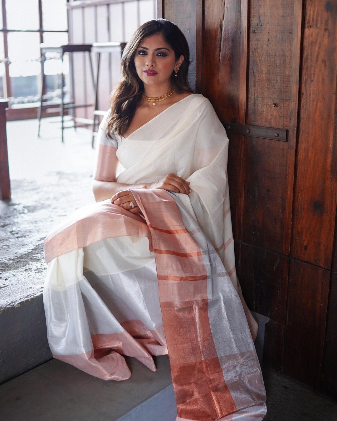 SS61- Rose gold silver cotton saree