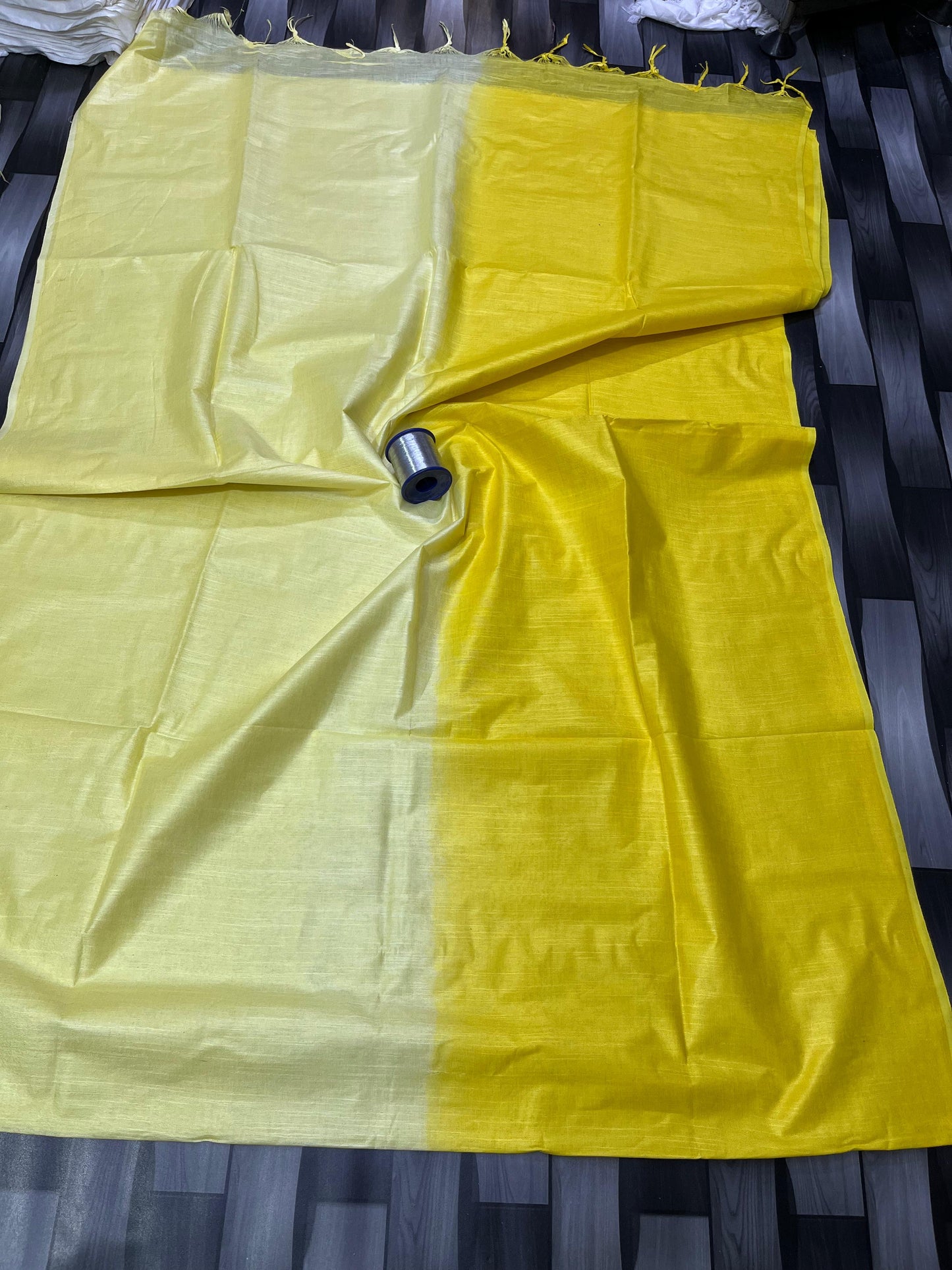 CS29- Tye and dye borderless YELLOW KHADI cotton saree