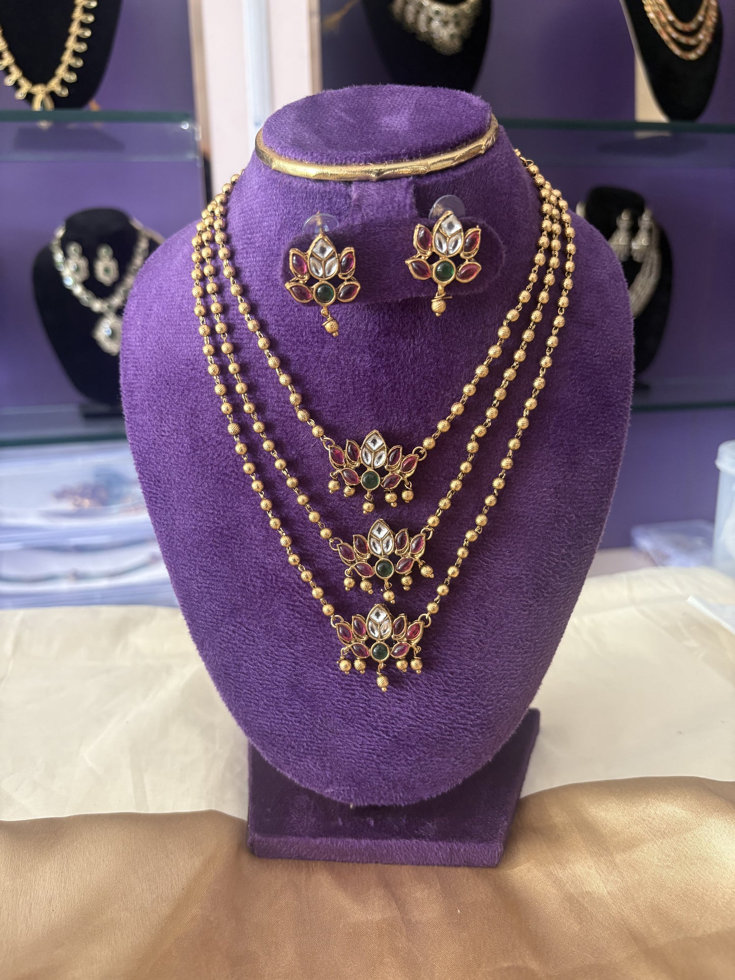 JL200375104 3 Layer lotus necklace JEWELLERY