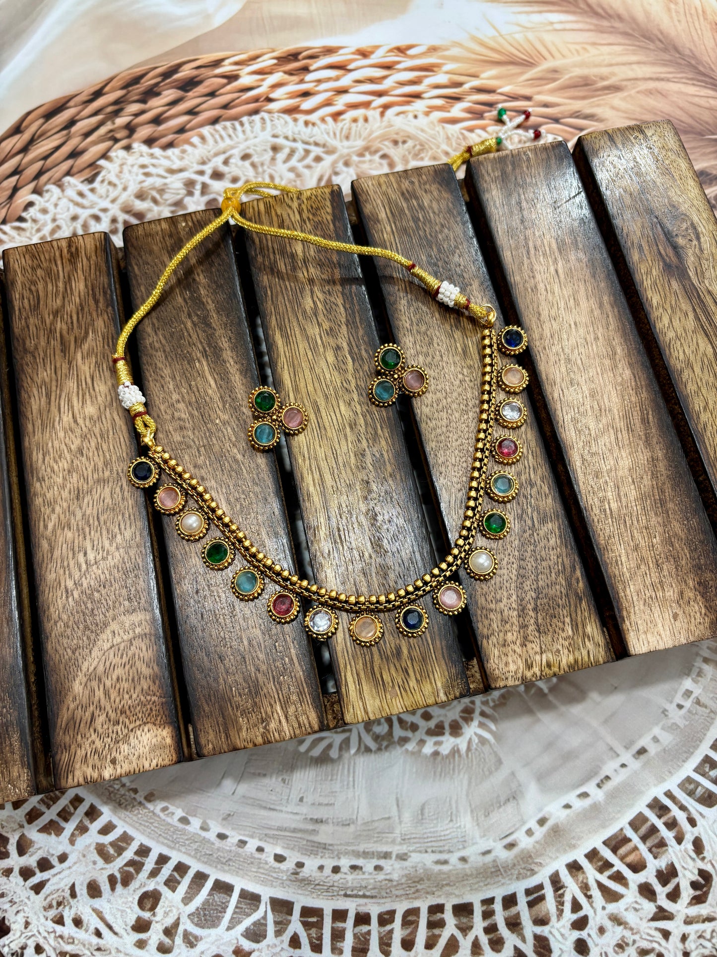 Jl08-multicolor ball neck set jewellery