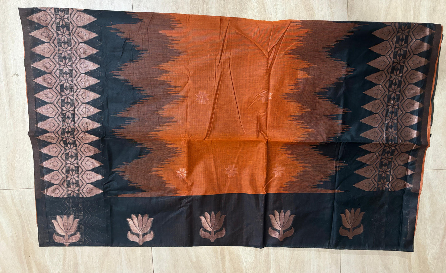 SS101- Black and orange cotton saree