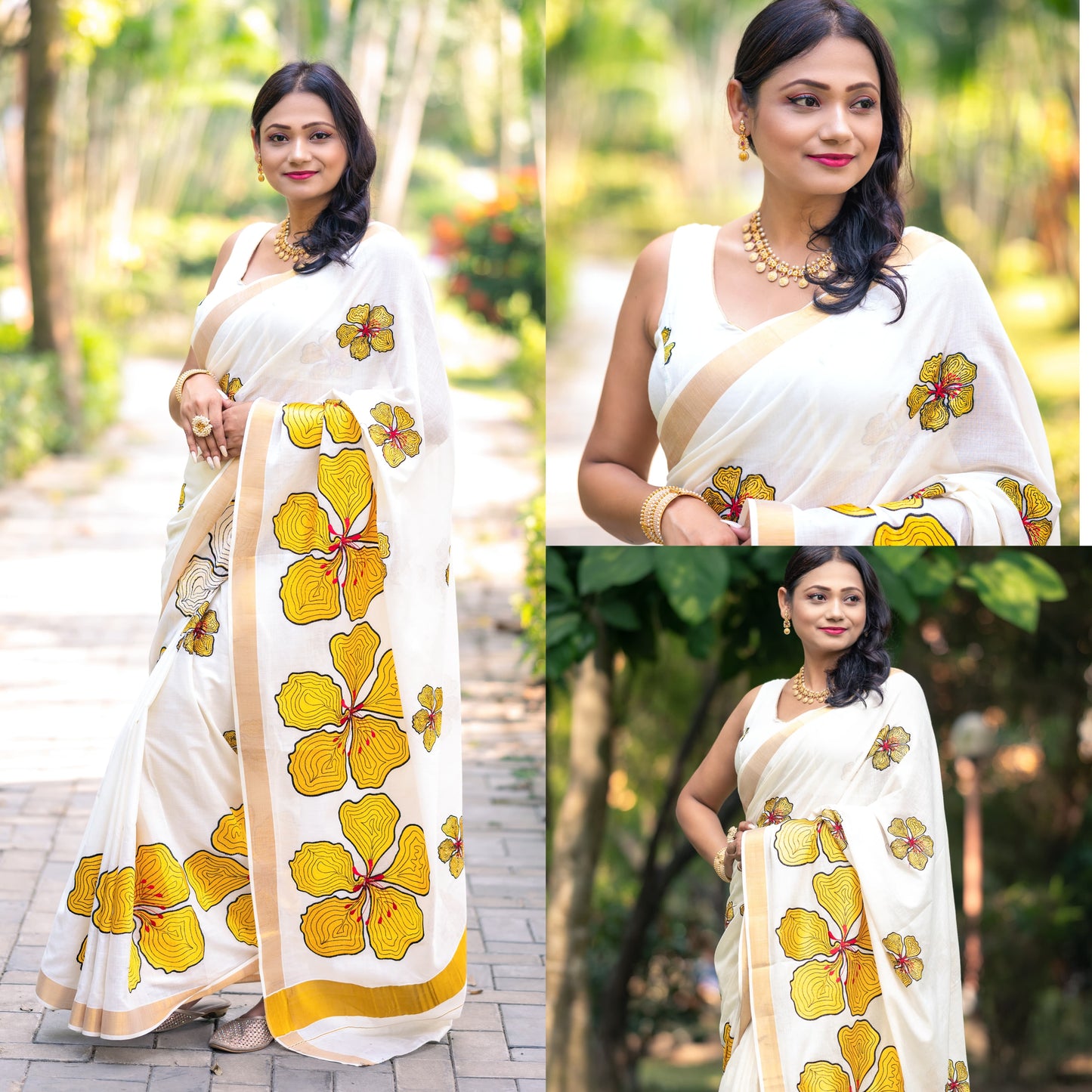 SS03- Yellow flower cotton saree