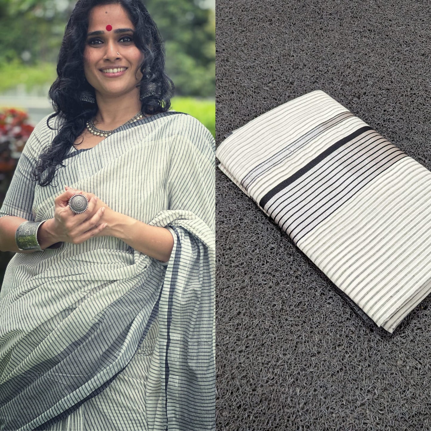 SS58- Silver and black combination cotton lines saree