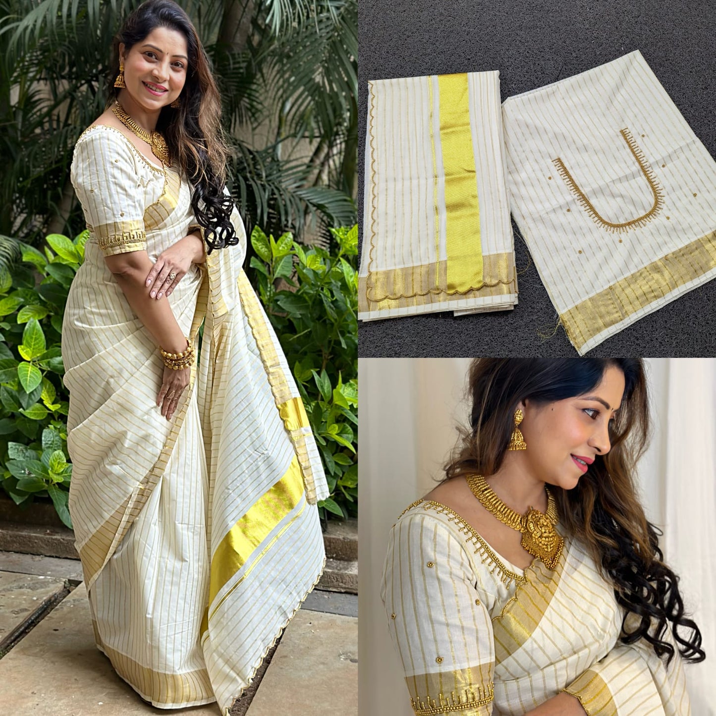 SS44- Heavy handwork cotton lines saree