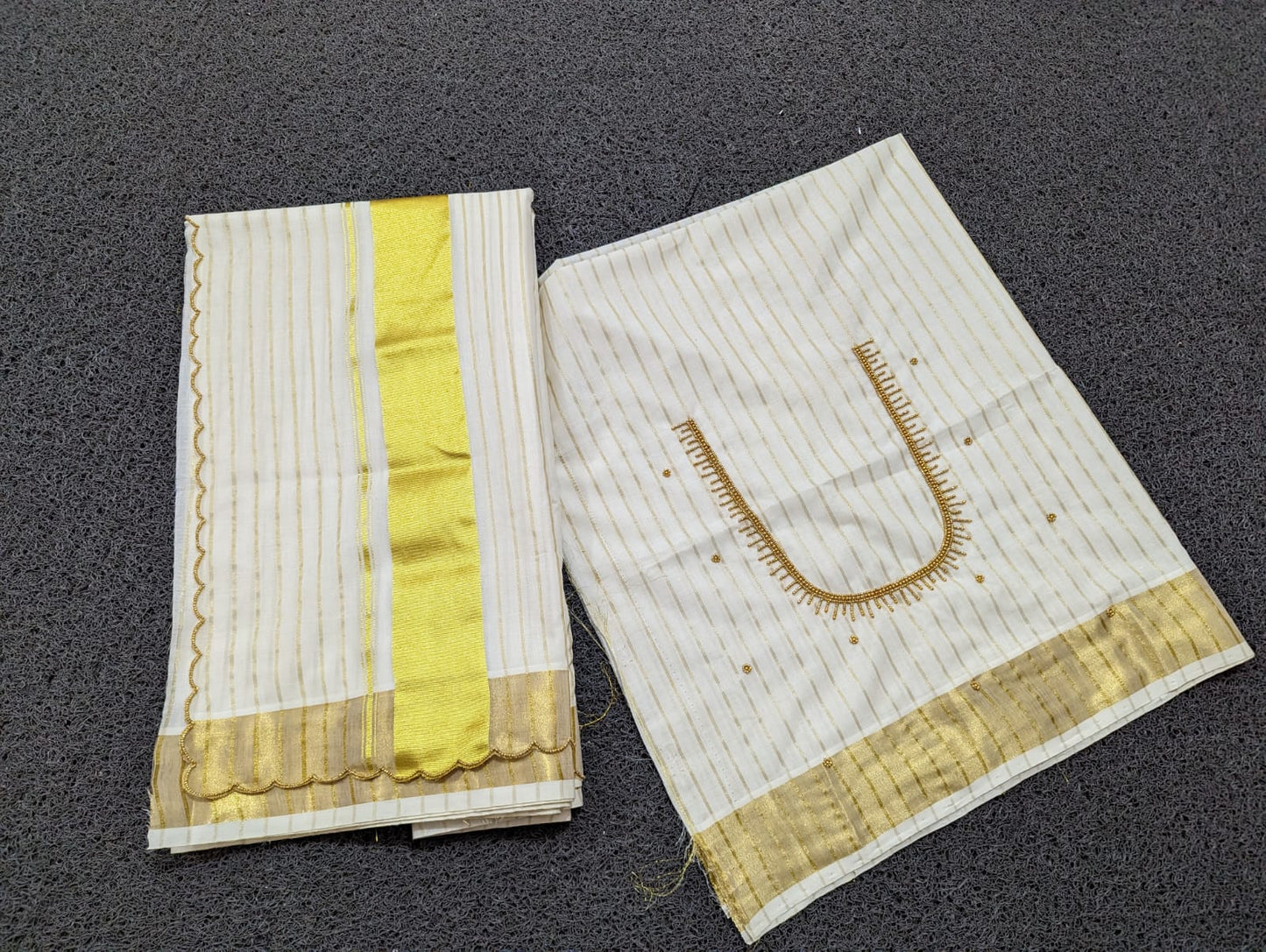 SS44- Heavy handwork cotton lines saree