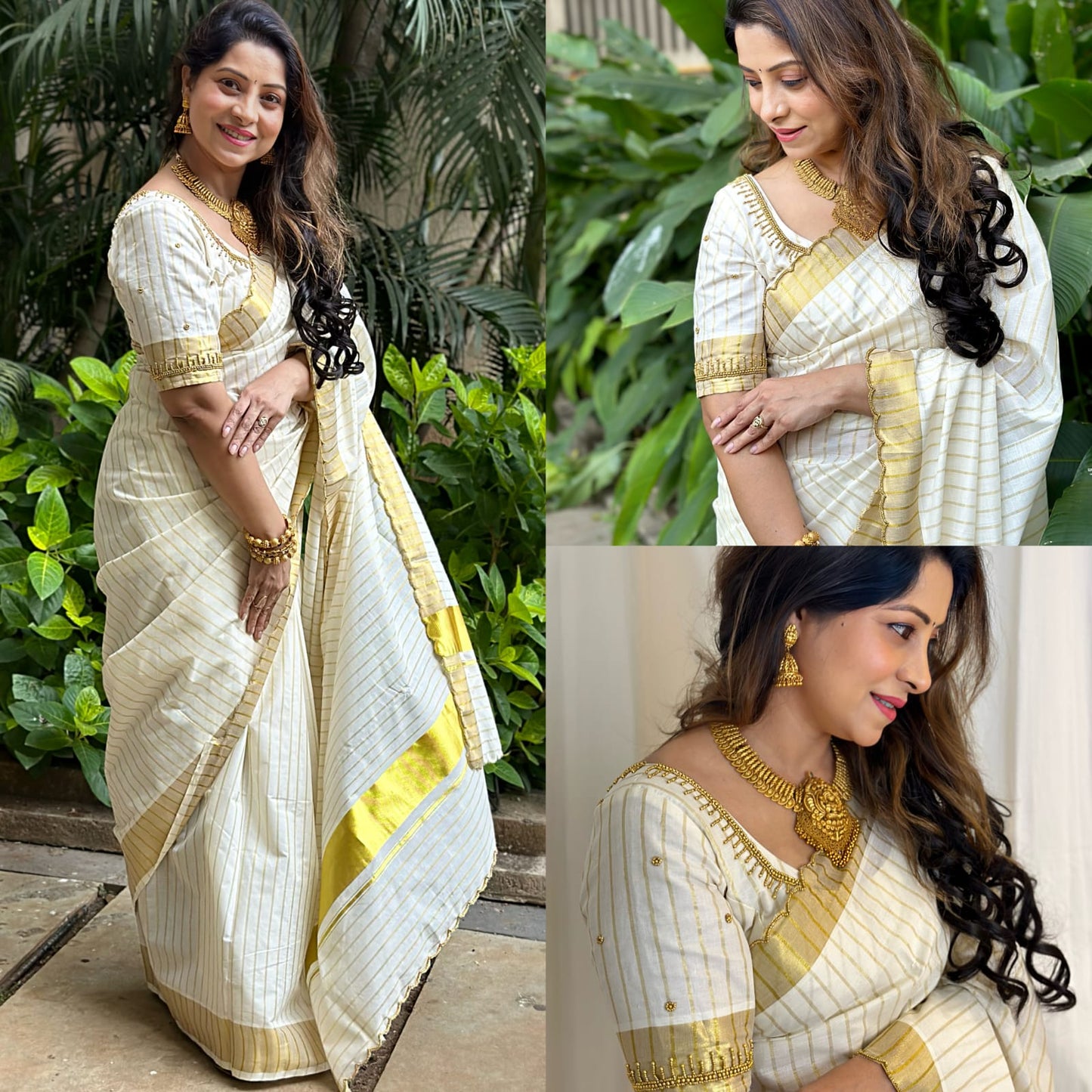 SS44- Heavy handwork cotton lines saree