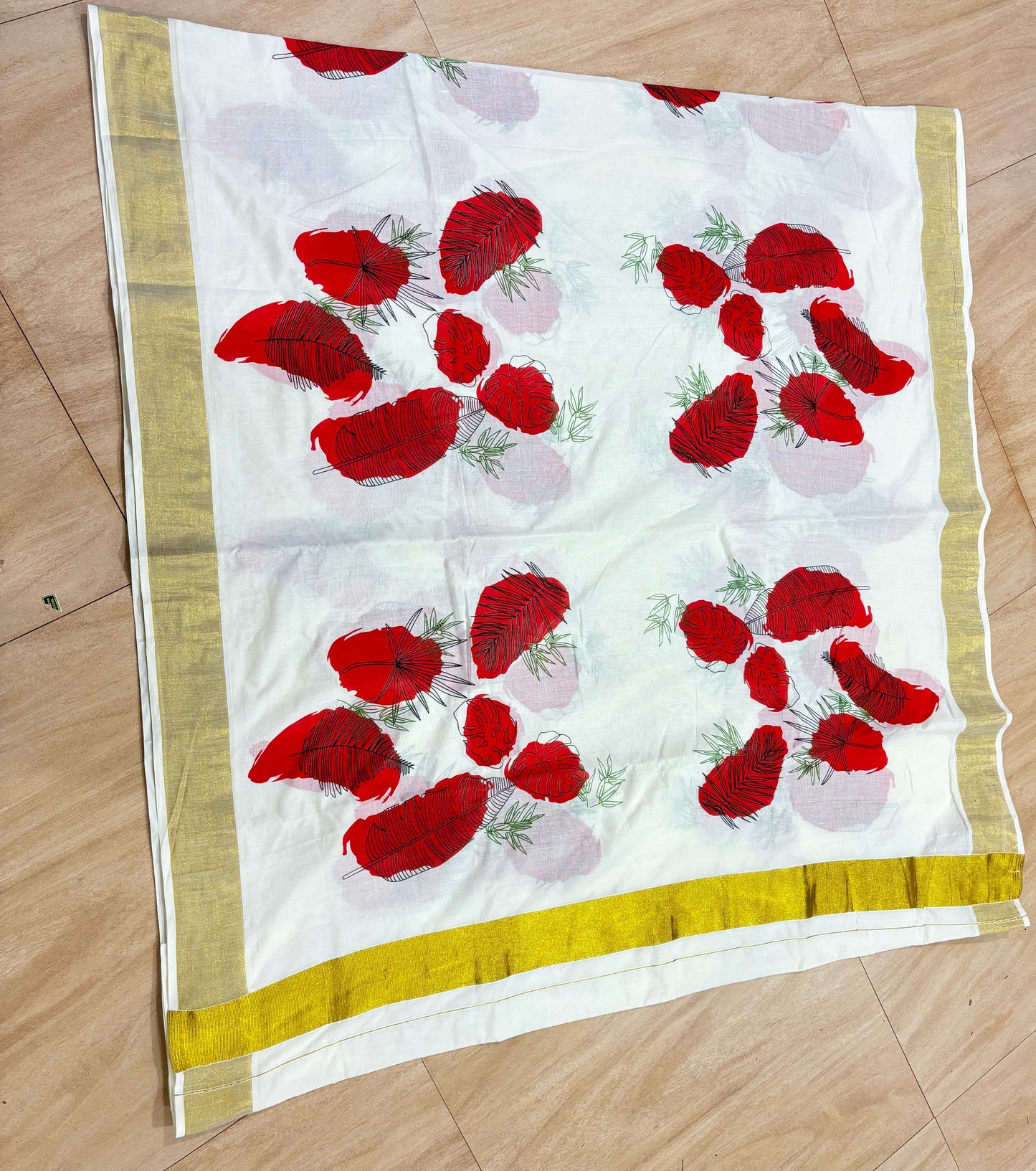 SS94A- Red leaf cotton saree