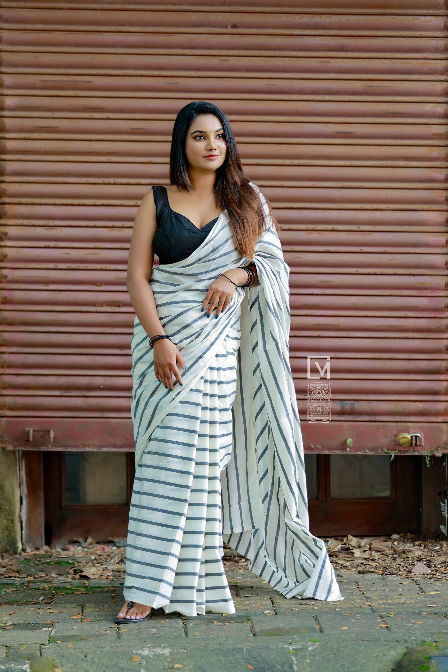 SS85- Black lines cotton saree