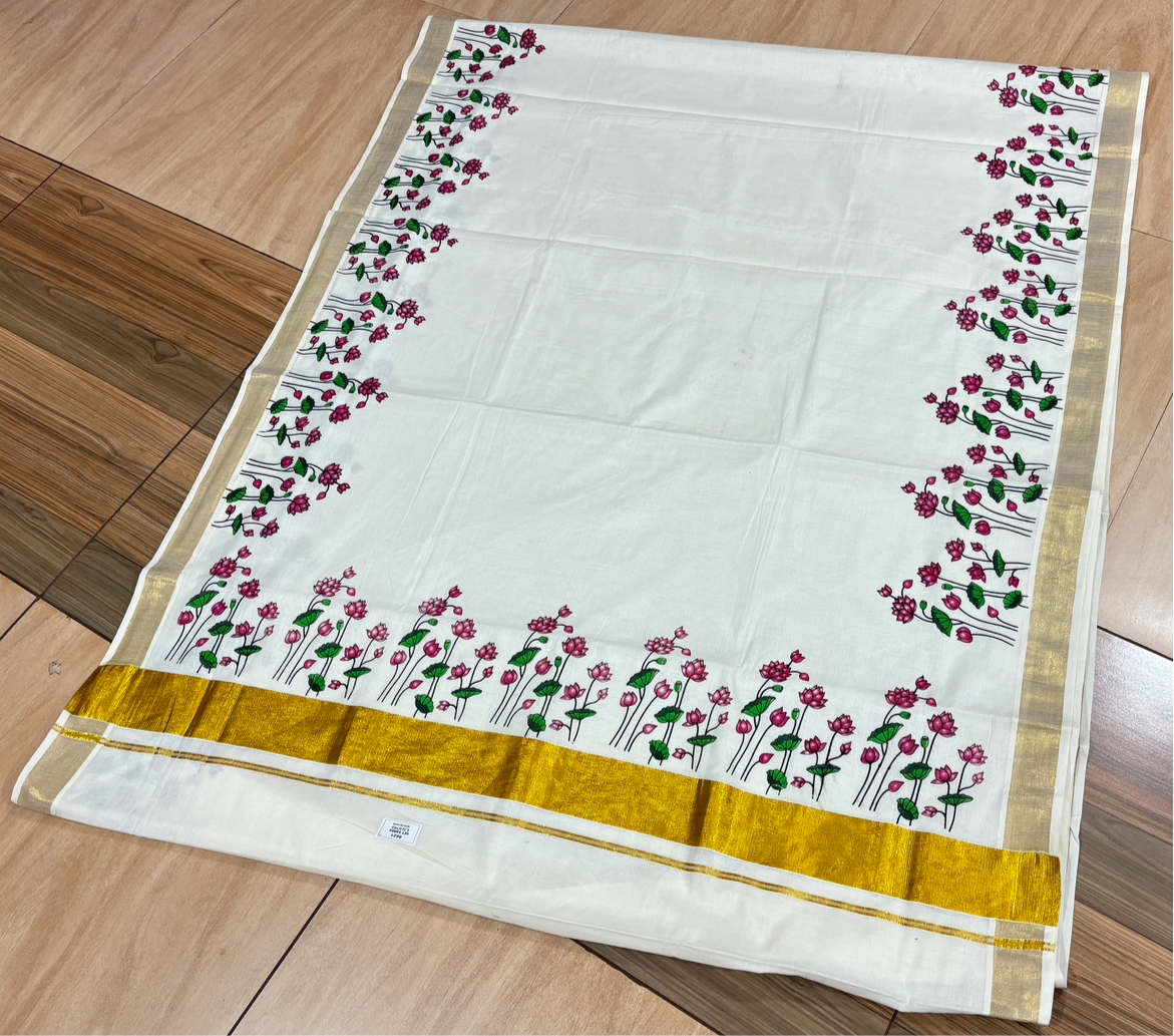 SS41- Lotus printed cotton saree