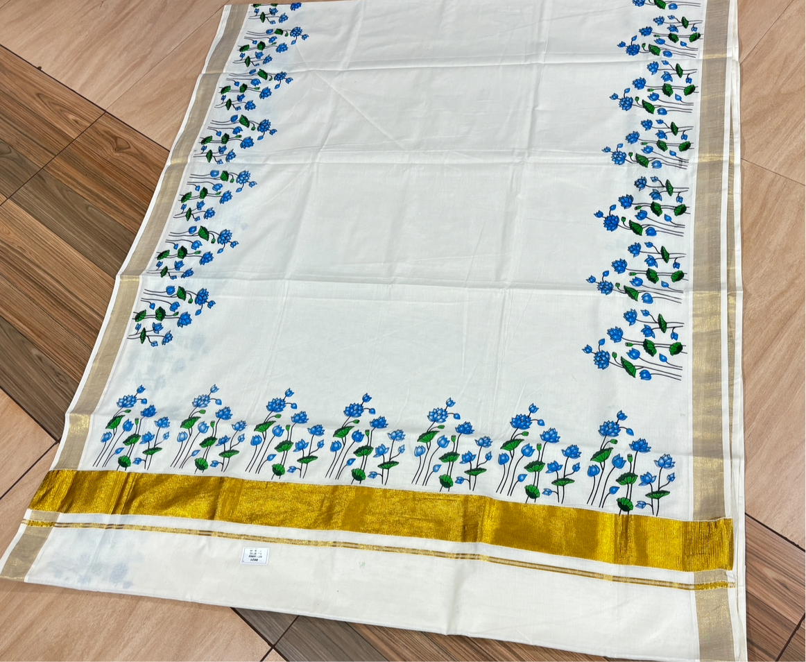 SS41- Lotus printed cotton saree