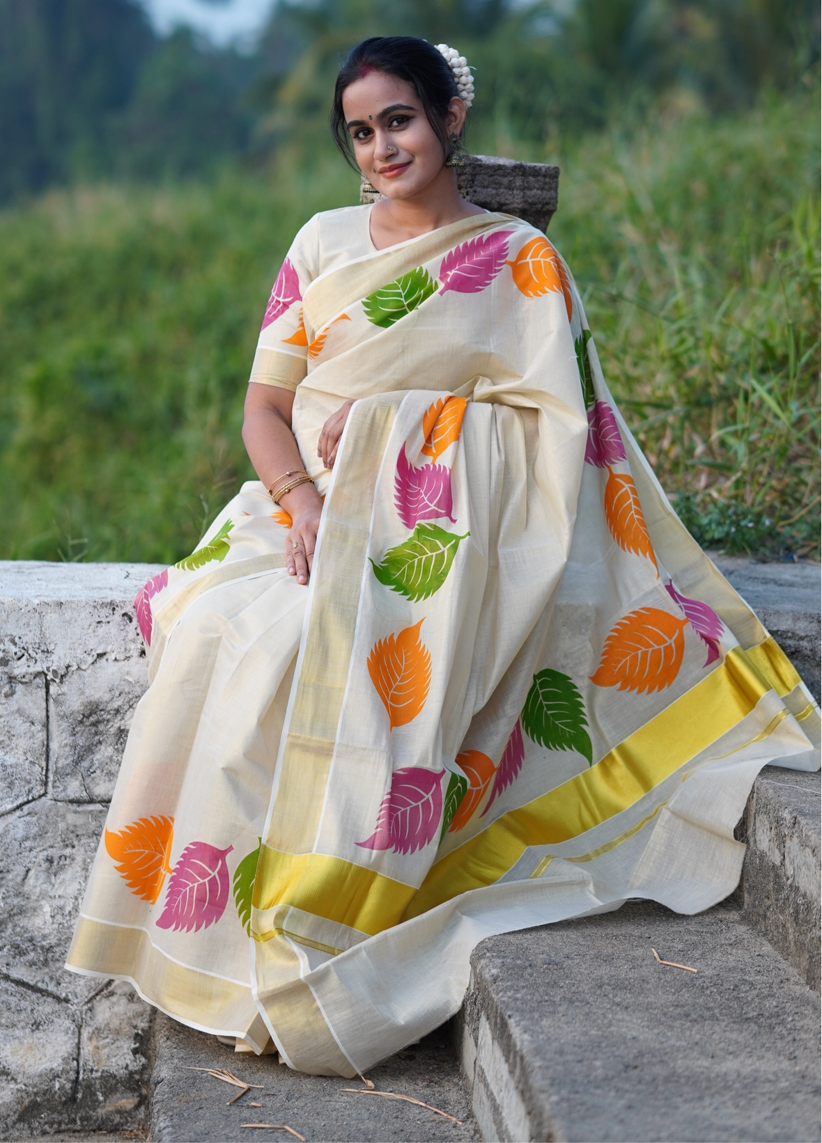 SS90 - 3 colour leaf saree