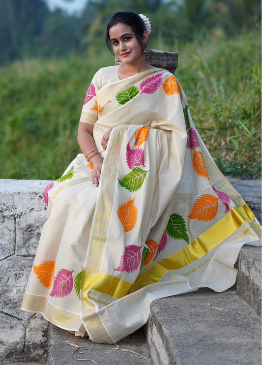 SS90 - 3 colour leaf saree