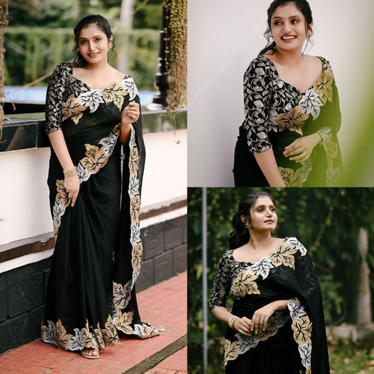CS18-Black leaf saree