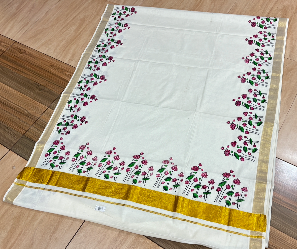 SS41- Lotus printed cotton saree