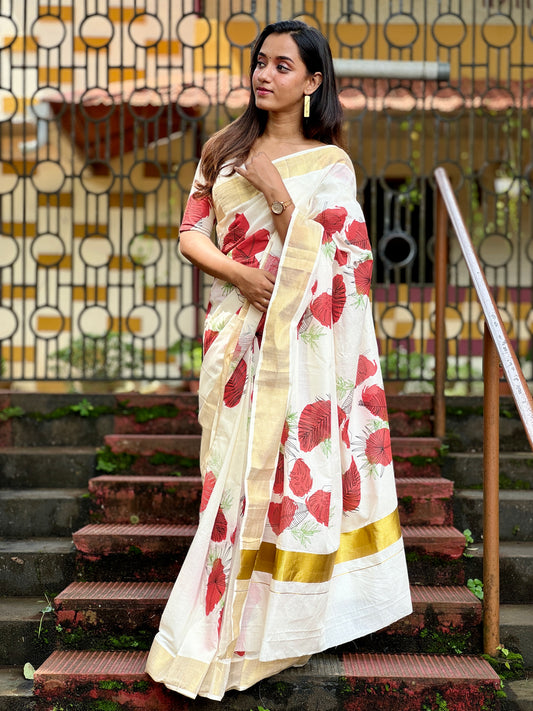 SS94A- Red leaf cotton saree