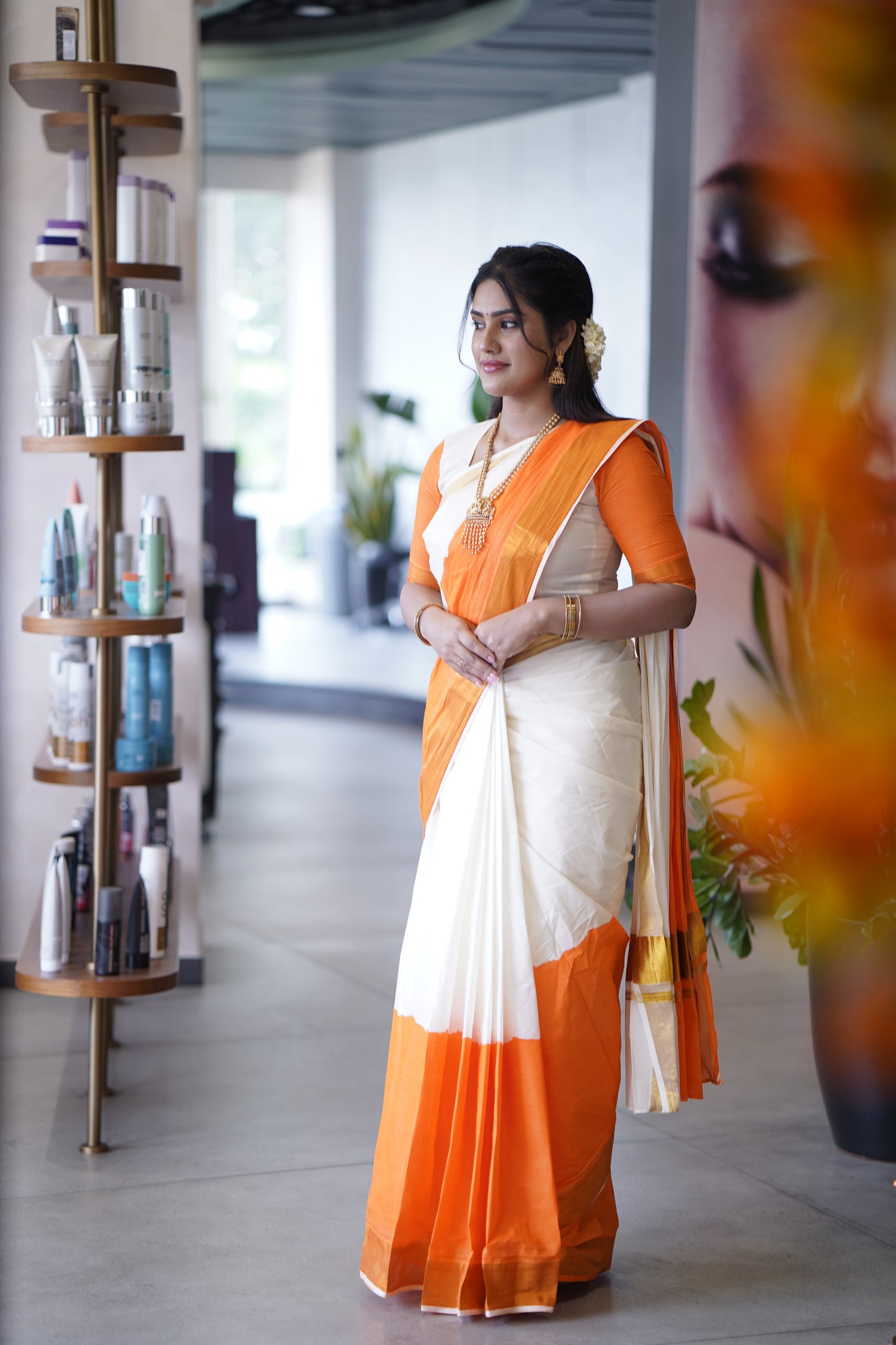 SS51- Orange tye and dye cotton ready to wear saree