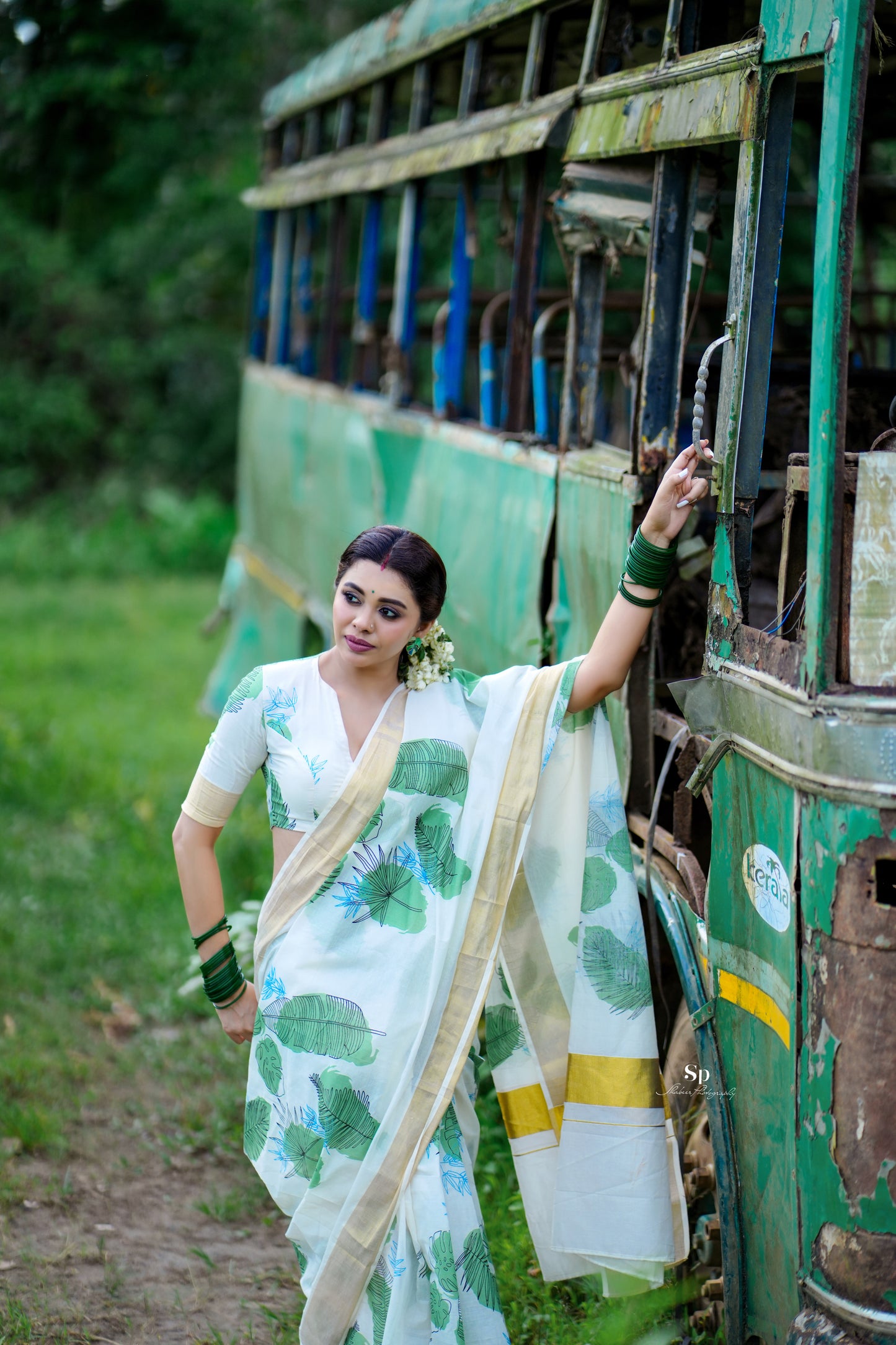 SS94- Green leaf cotton saree