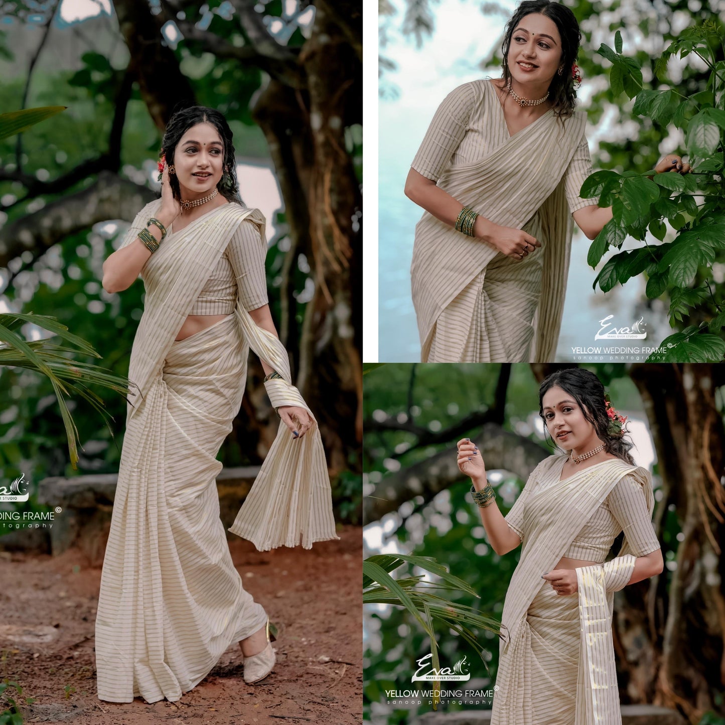 SS97- Golden Micro lines cotton saree