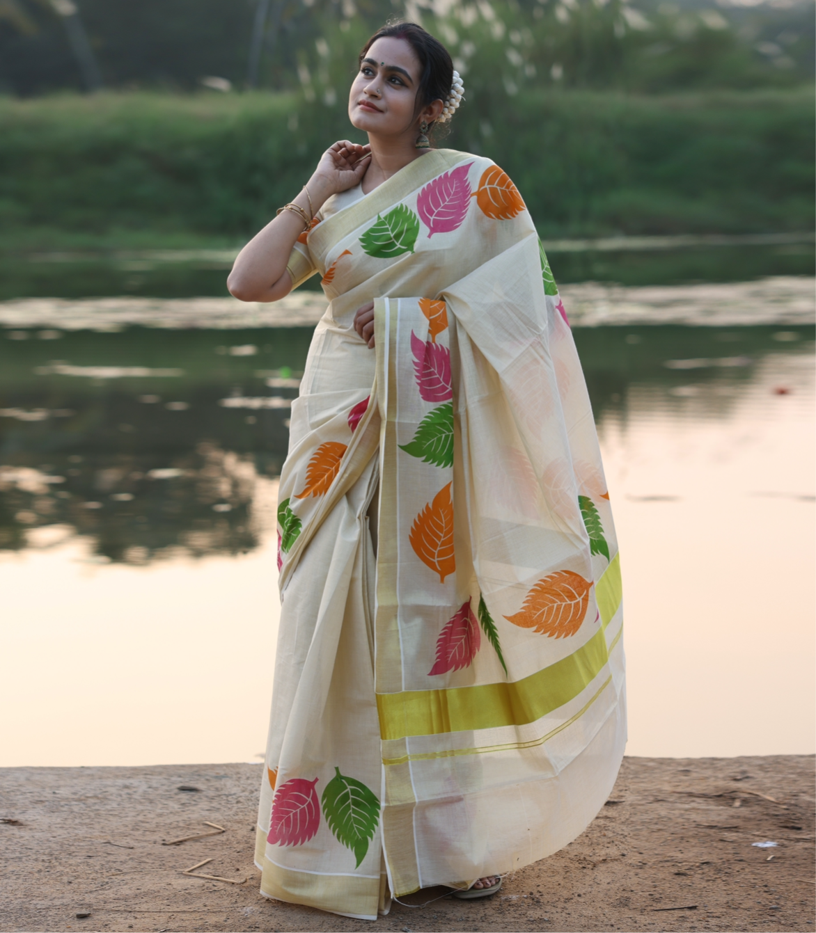 SS90 - 3 colour leaf saree