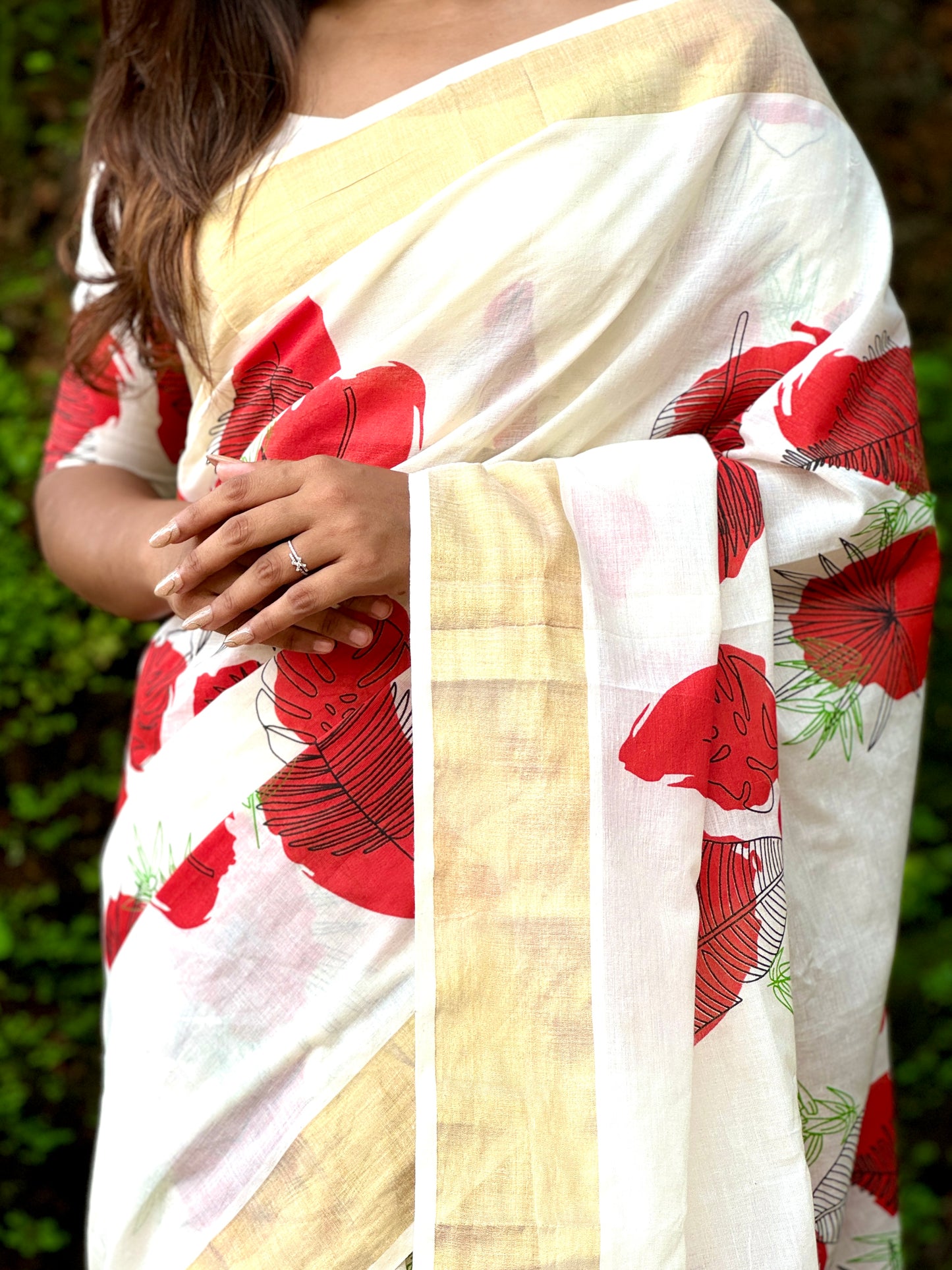 SS94A- Red leaf cotton saree