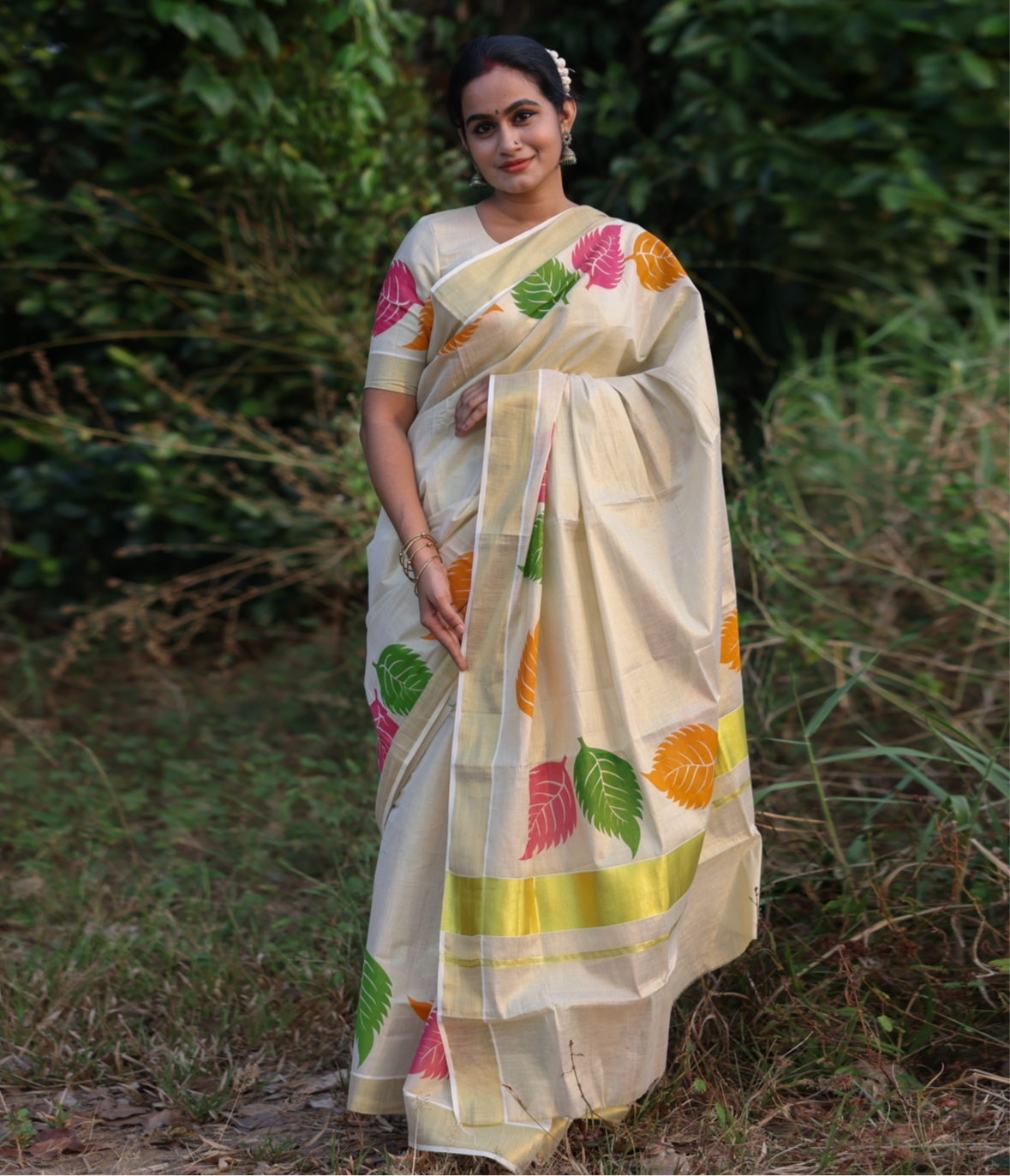 SS90 - 3 colour leaf saree