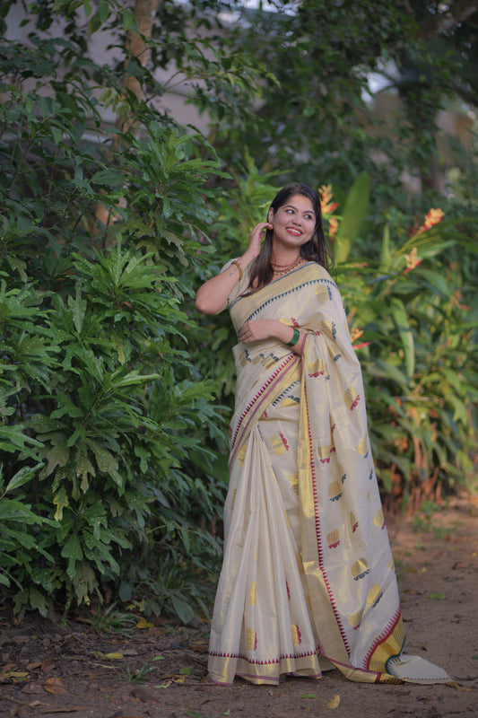 SS14- Lotus tissue saree with temple border