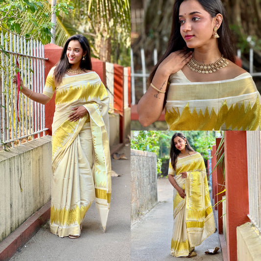 SS12- ECG Golden tissue saree