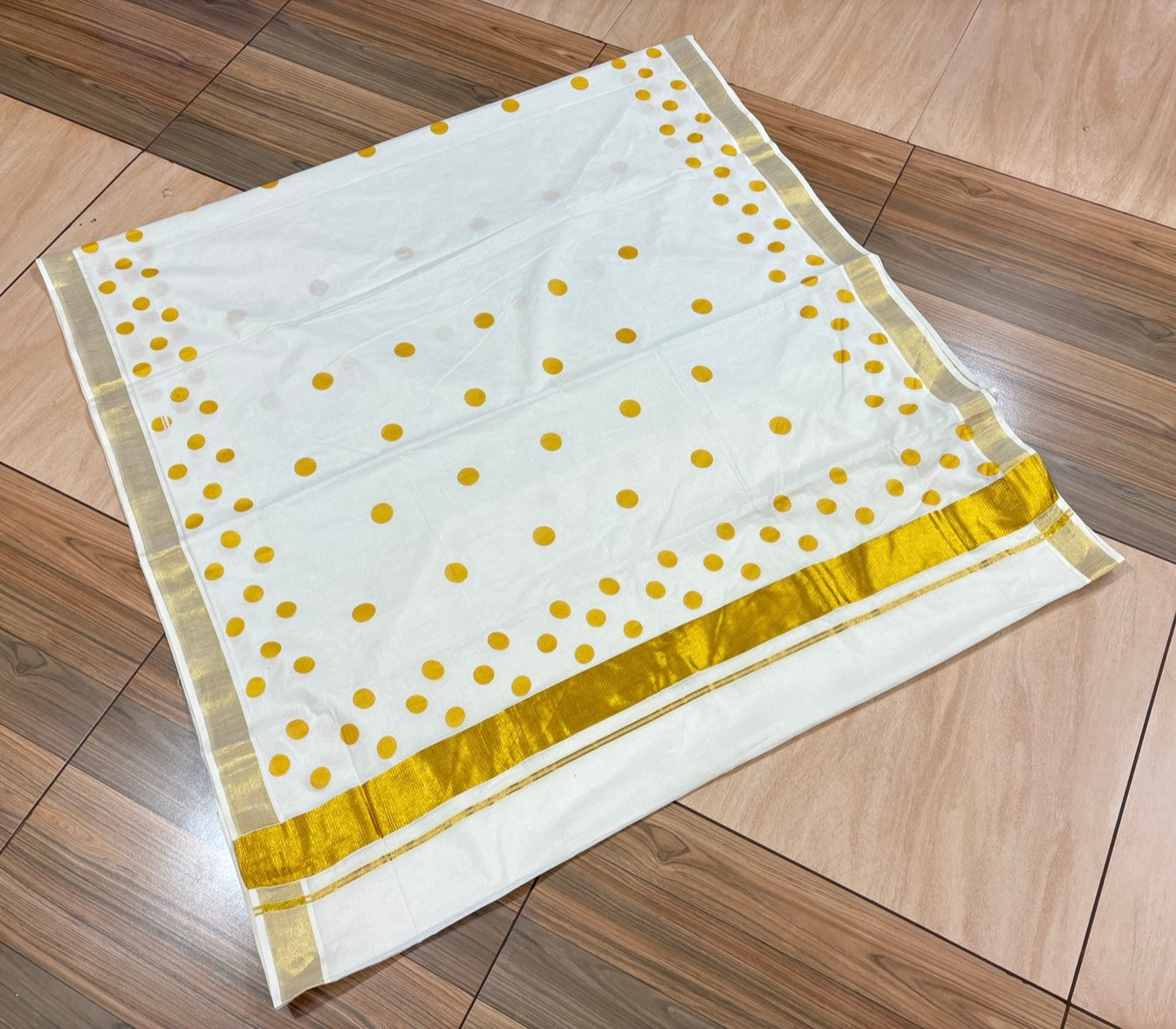 SS36- Golden polka cotton saree