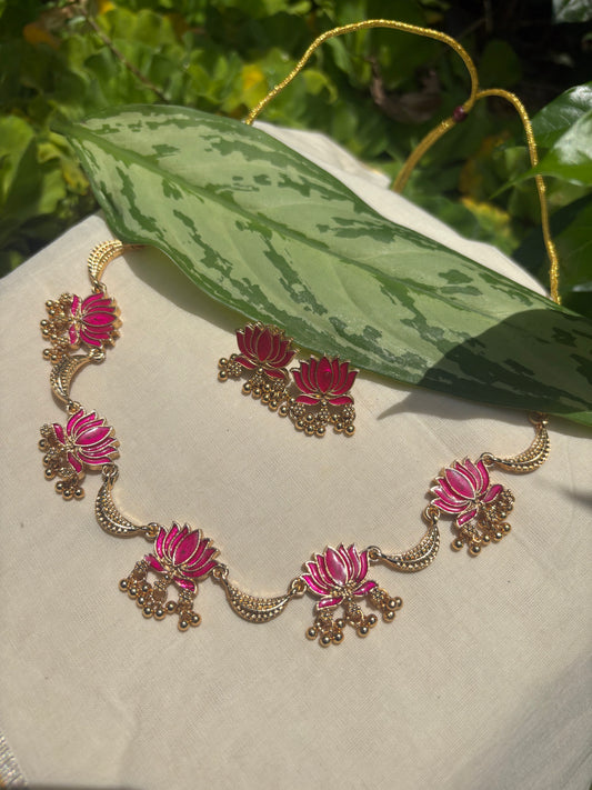 JL10028011 Lotus with moon necklace JEWELLERY