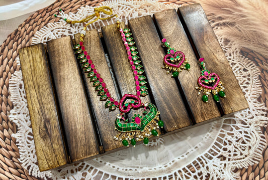 Jl12Peacock leaf antique neck set jewellery
