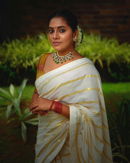 SS02-Golden stripes cotton saree