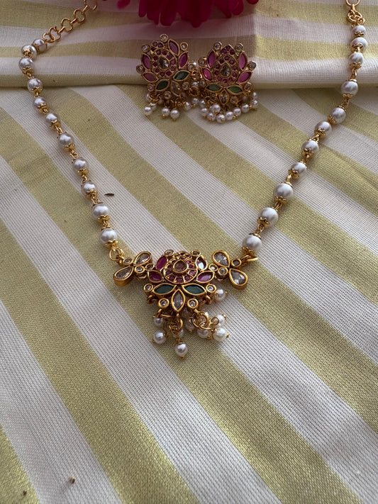 JL 10040522 Lotus pearl neck set jewellery