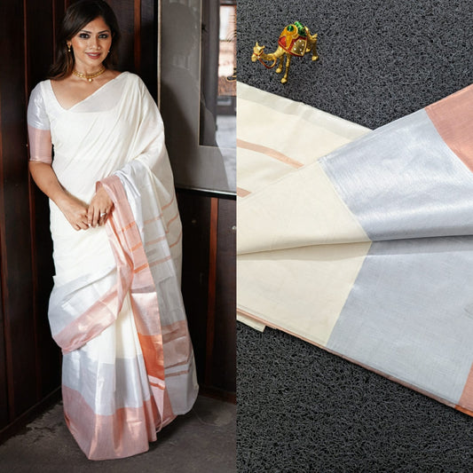 SS61- Rose gold silver cotton saree