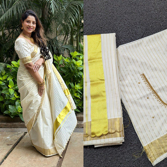 SS44- Heavy handwork cotton lines saree